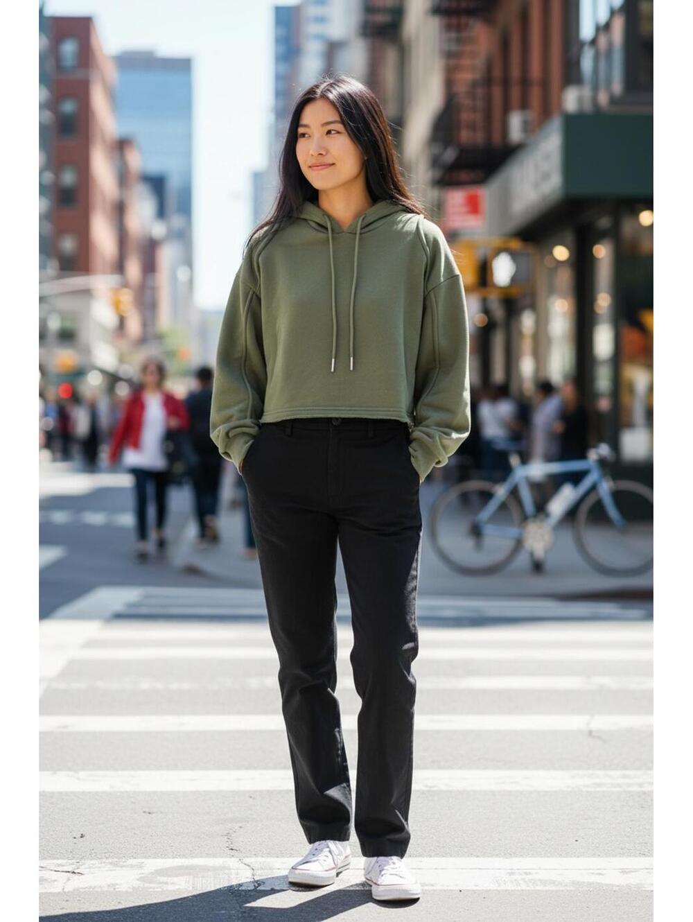 Papermoon Olive Green Cropped Fleece Hoodie Sweatshirt